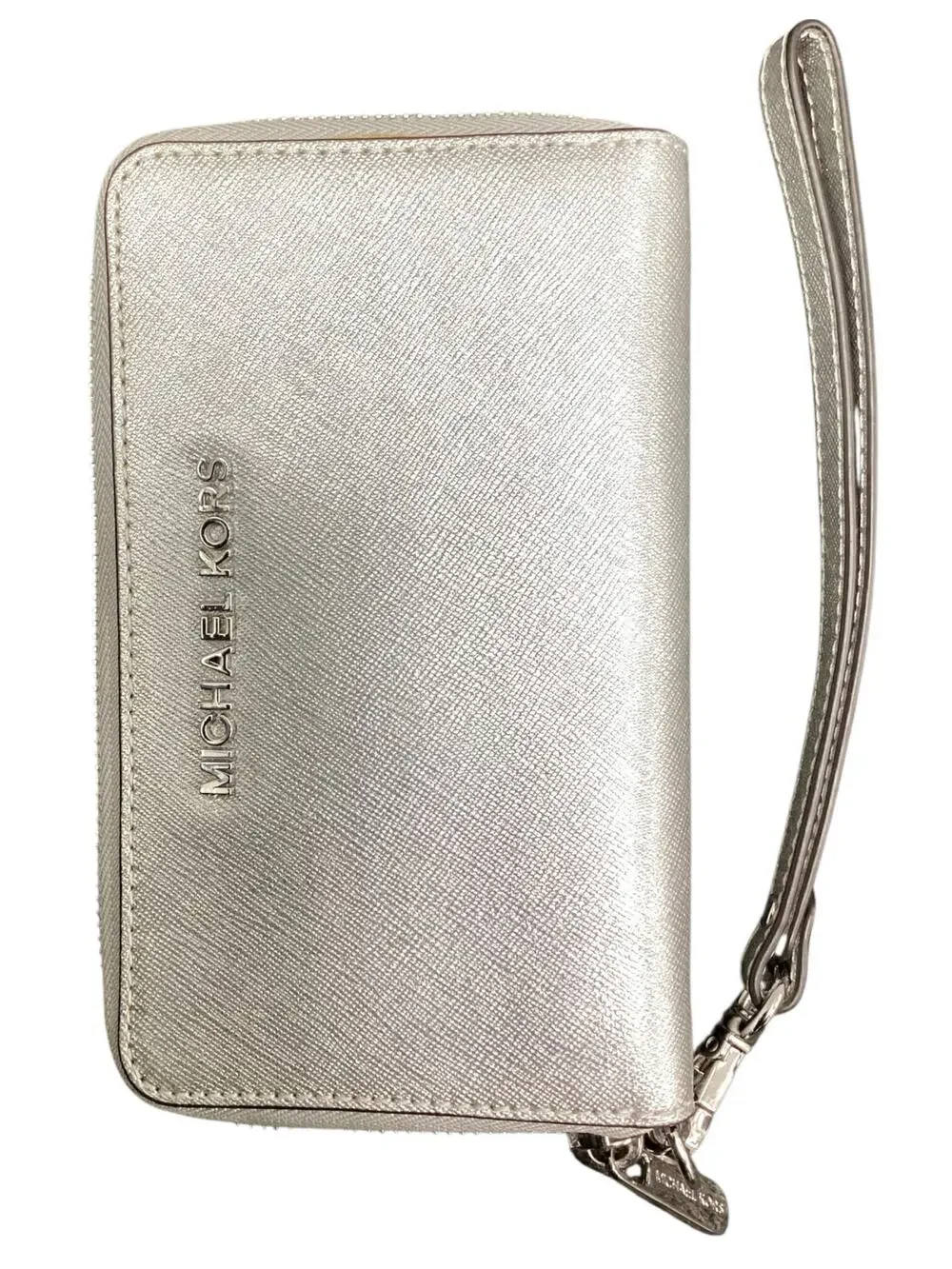 Michael Kors Wallet Women’s 1 Size Wristlet Style Saffiano Leather Zipper Silver